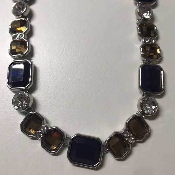 Lia Sophia Drama Club Blue/Yellow Cut Crystals & Resin Stones Silver Necklace - Picture 1 of 6